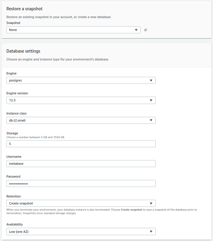 Elastic Beanstalk Database Settings