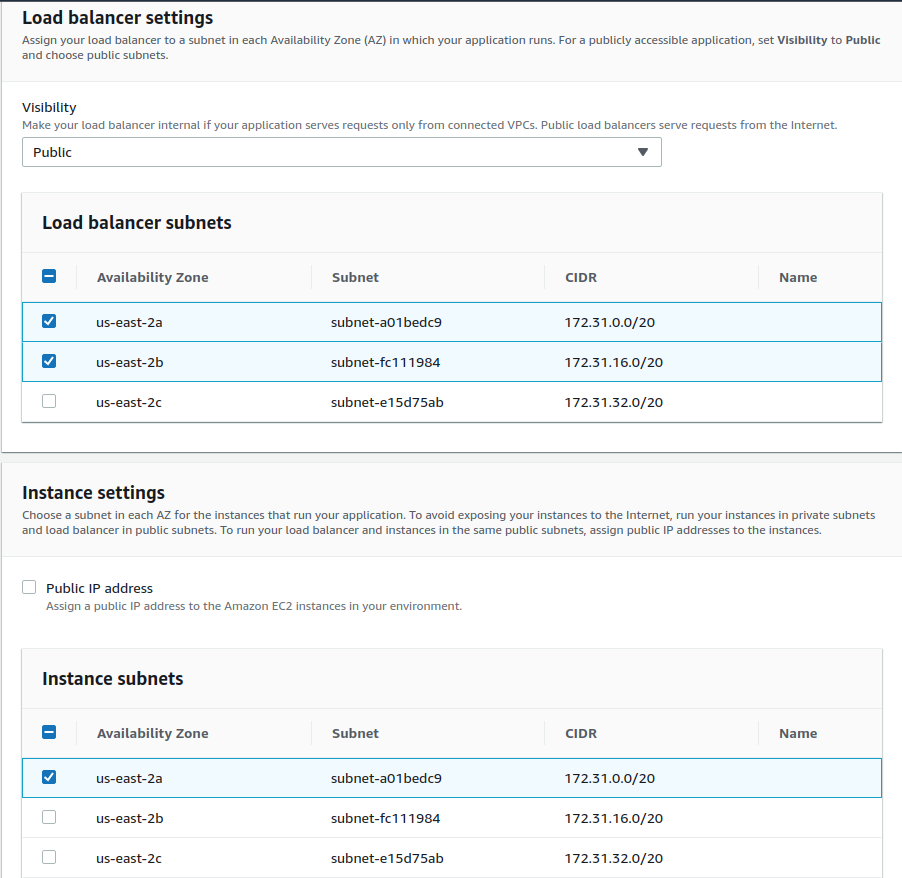 Elastic Beanstalk Networking configuration