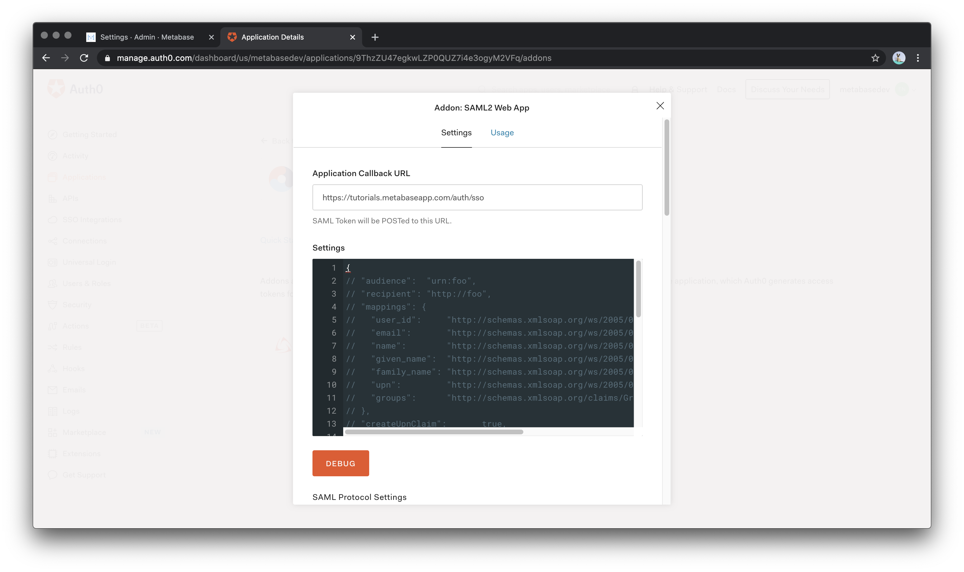 Auth0 Сопоставления SAML