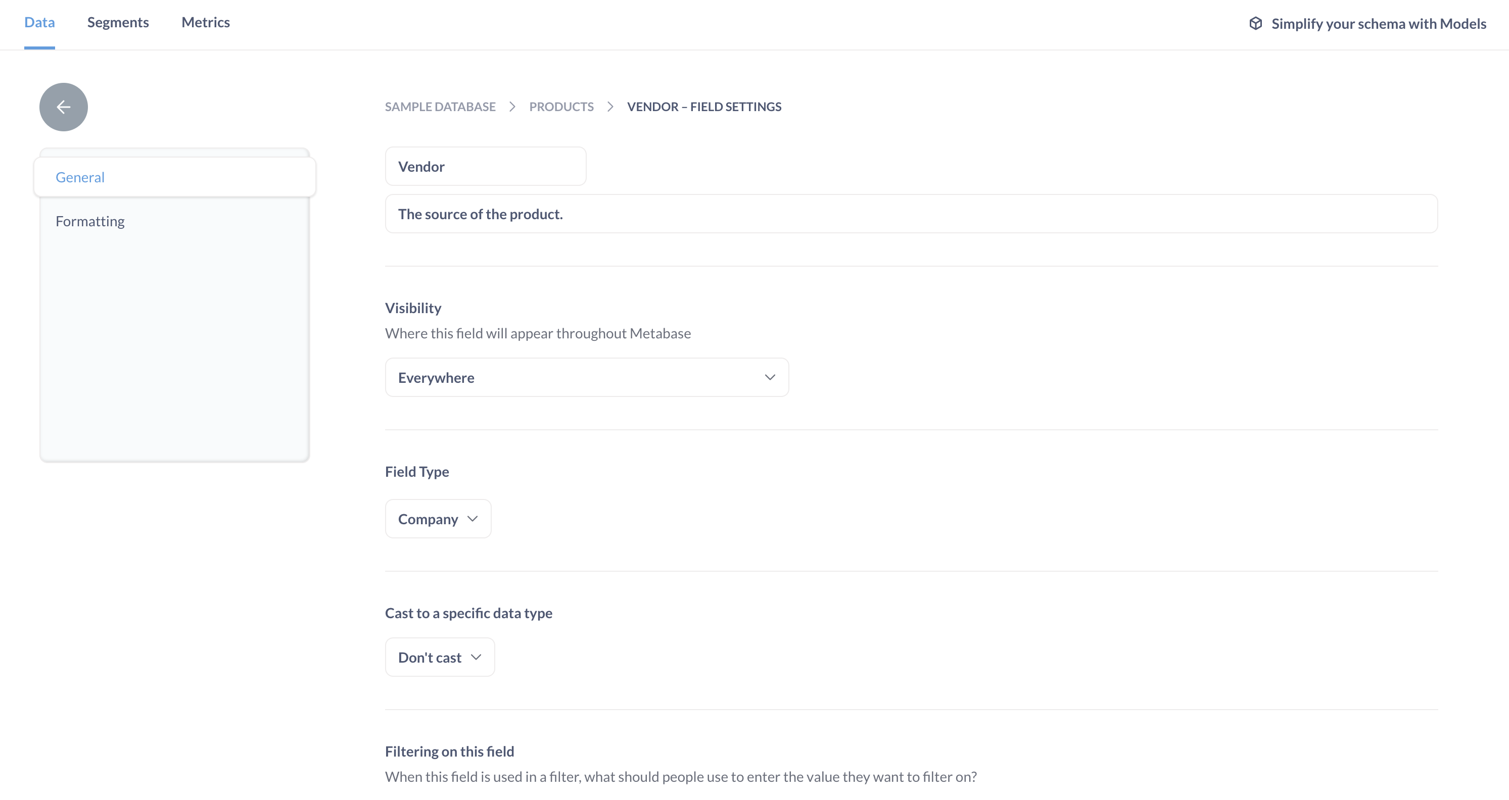 Дополнительные настройки столбца