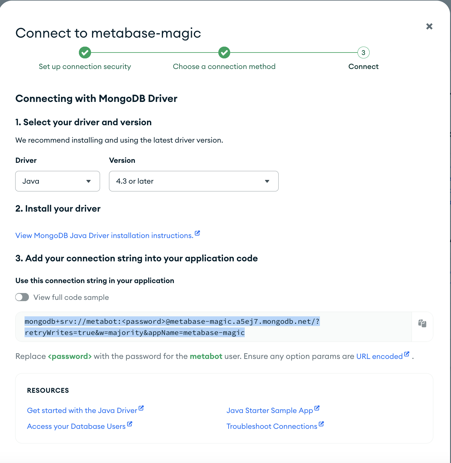 Снимок экрана подключения