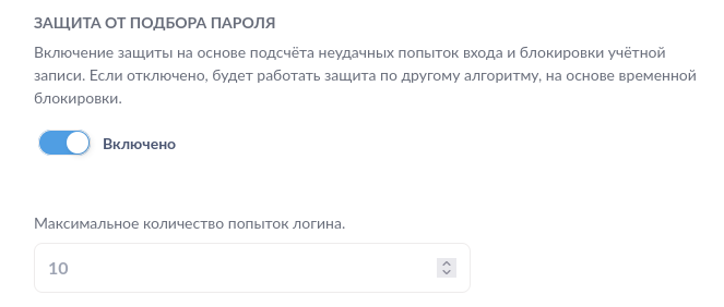 Настройки защиты от подбора пароля