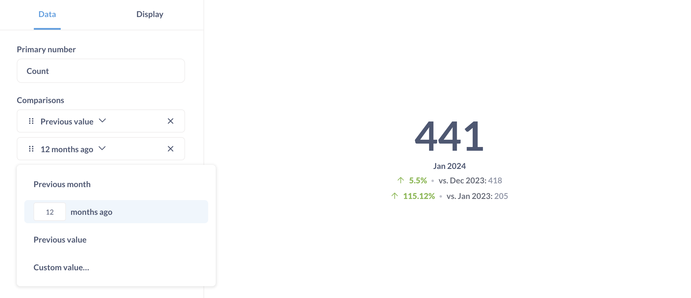 Добавить сравнение к диаграмме тренда