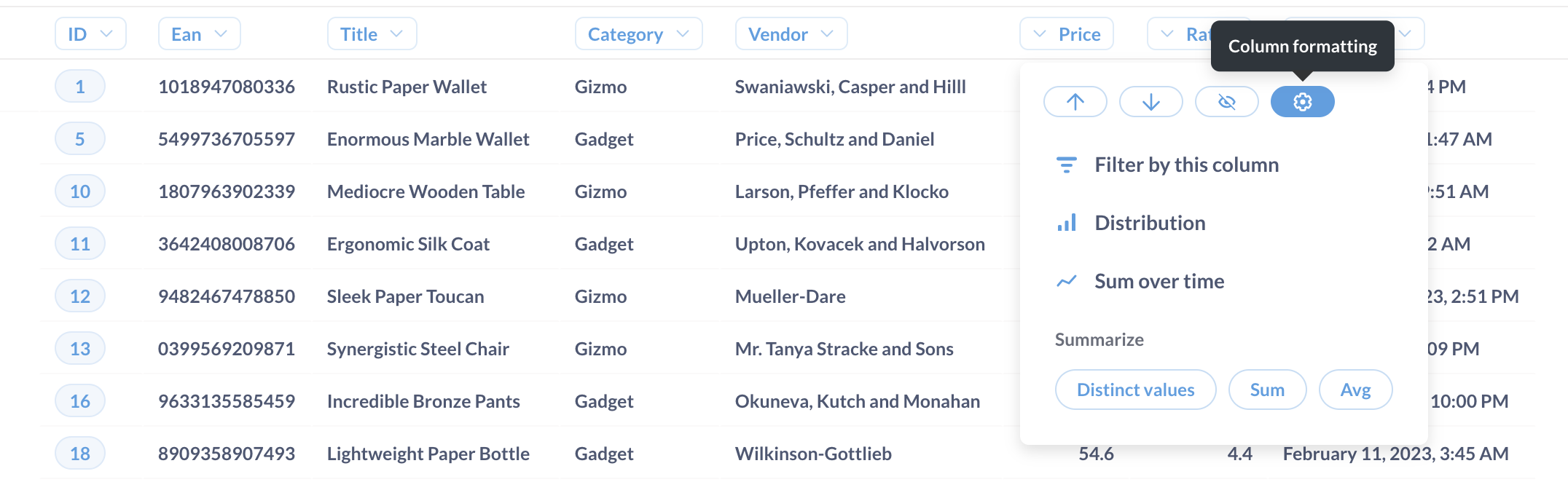 Форматирование столбца