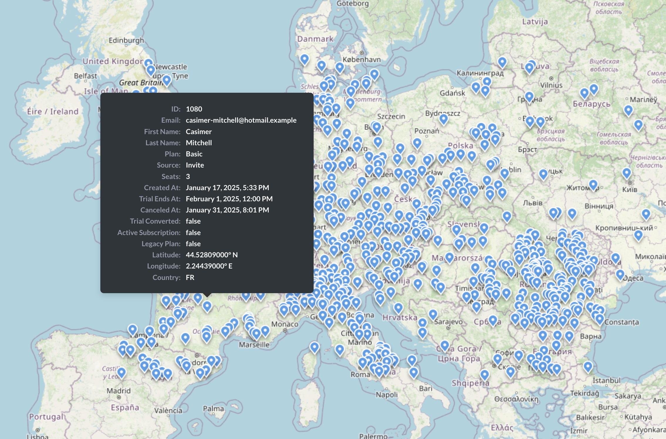 Карта с метками